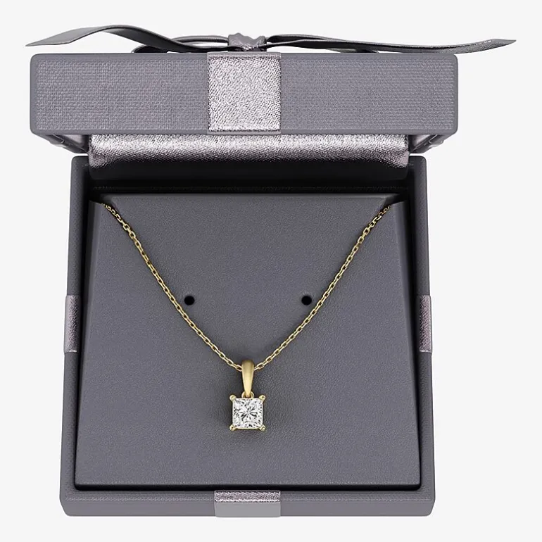 Womens 1 CT. Lab Grown White Diamond 10K Gold 18 Inch Princess Pendant Necklace