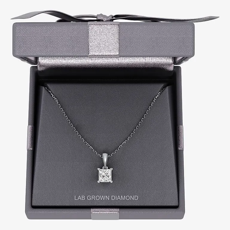 Womens 1 CT. Lab Grown White Diamond 10K Gold 18 Inch Princess Pendant Necklace