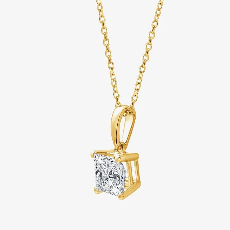 Womens 1 CT. Lab Grown White Diamond 10K Gold 18 Inch Princess Pendant Necklace