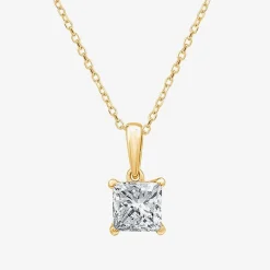Womens 1 CT. Lab Grown White Diamond 10K Gold 18 Inch Princess Pendant Necklace