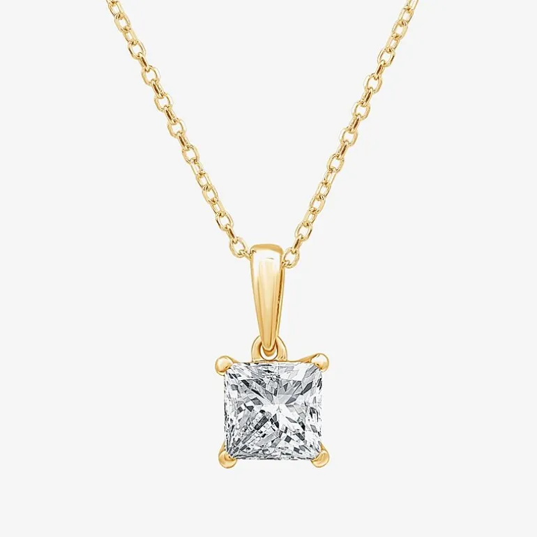 Womens 1 CT. Lab Grown White Diamond 10K Gold 18 Inch Princess Pendant Necklace