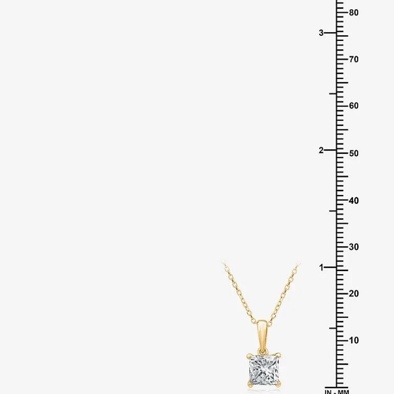 Womens 1 CT. Lab Grown White Diamond 10K Gold 18 Inch Princess Pendant Necklace