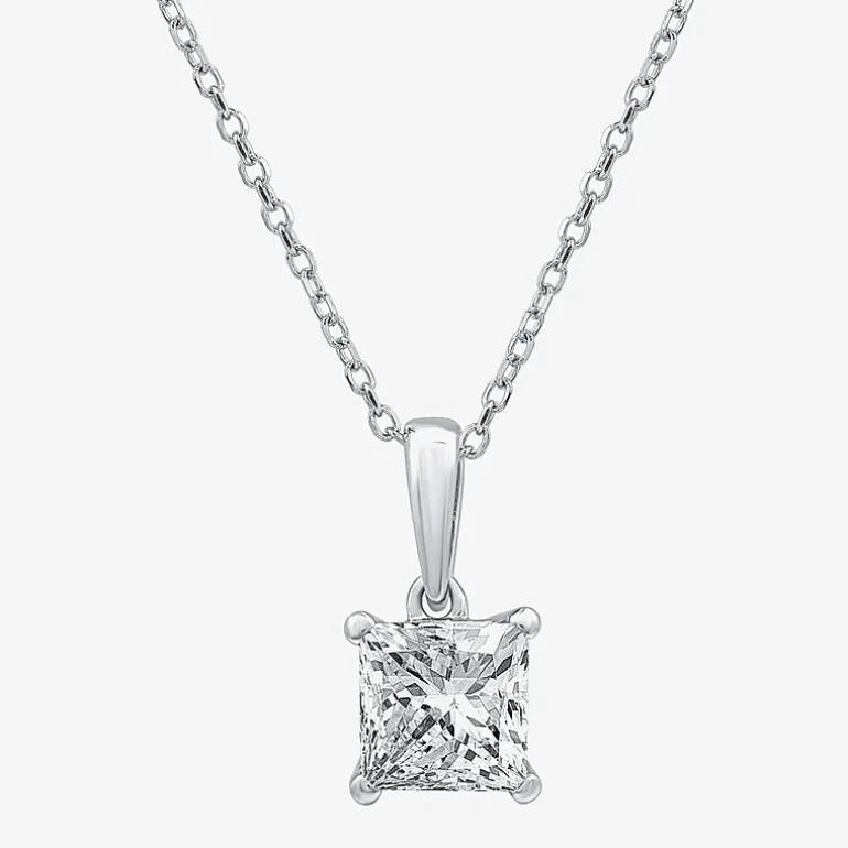 Womens 1 CT. Lab Grown White Diamond 10K Gold 18 Inch Princess Pendant Necklace