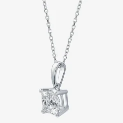 Womens 1 CT. Lab Grown White Diamond 10K Gold 18 Inch Princess Pendant Necklace