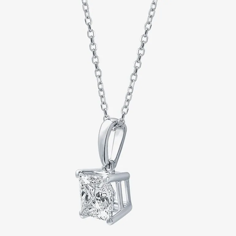 Womens 1 CT. Lab Grown White Diamond 10K Gold 18 Inch Princess Pendant Necklace