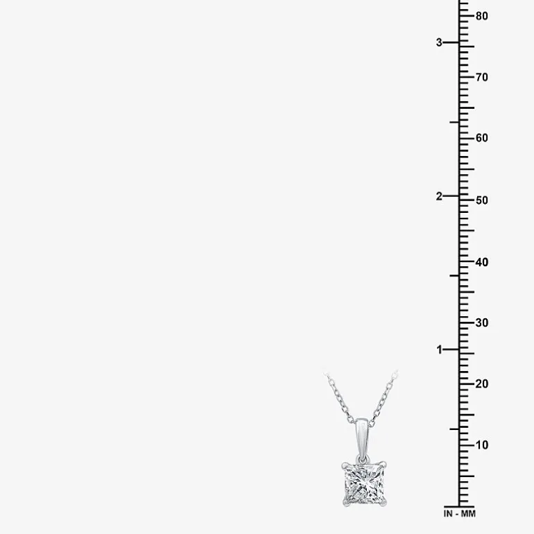 Womens 1 CT. Lab Grown White Diamond 10K Gold 18 Inch Princess Pendant Necklace