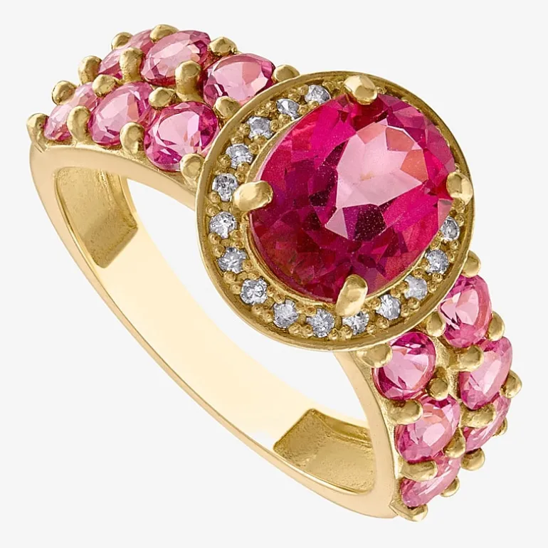 Womens 1/10 CT. T.W. Genuine Pink Topaz 10K Gold Round Cocktail Ring