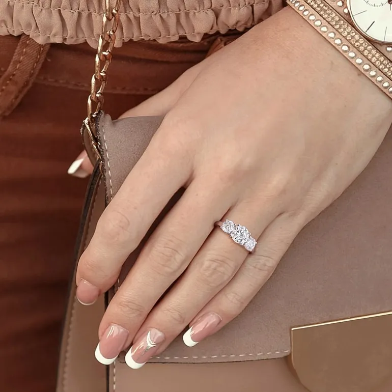 Womens 2 1/4 CT. T.W. Lab Created White Moissanite Sterling Silver 3-Stone Engagement Ring