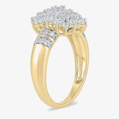 Womens 1 CT. T.W. Lab Grown White Diamond 10K Gold Cluster Side Stone Cocktail Ring