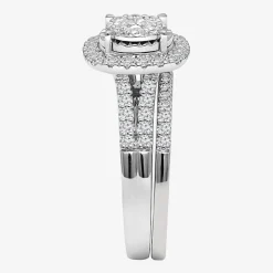 Womens 1 CT. T.W. Lab Grown White Diamond 10K or 14K White Gold Cushion Side Stone Halo Bridal Set