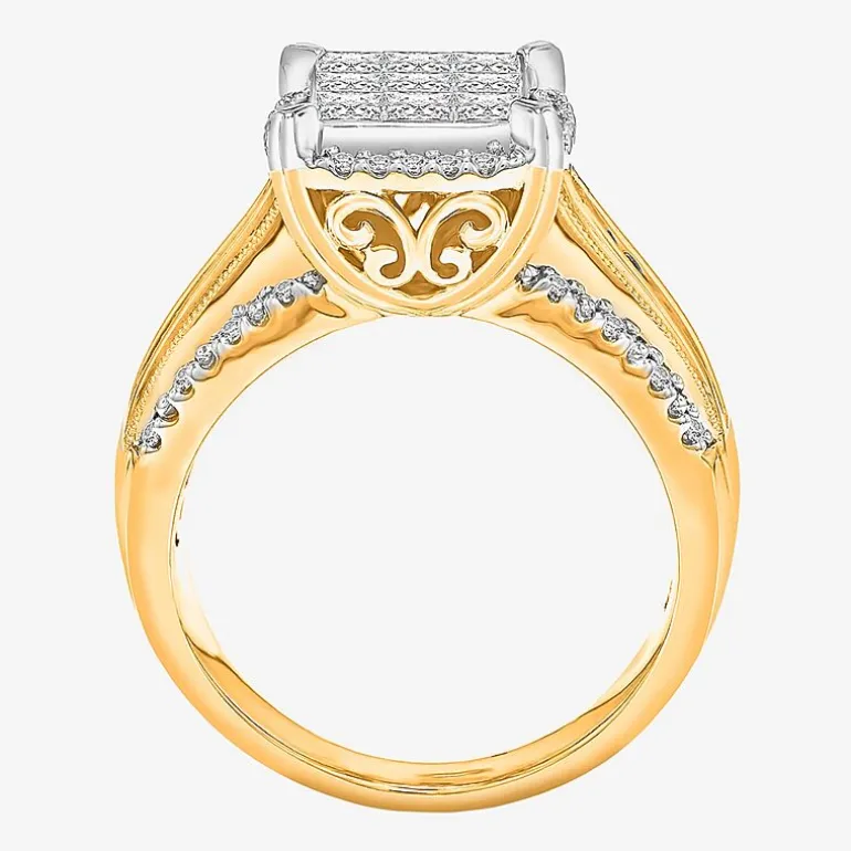 Womens 1 CT. T.W. Lab Grown White Diamond Side Stone Halo Engagement Ring