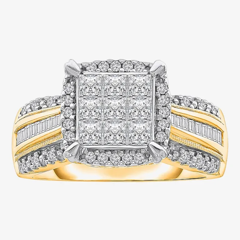 Womens 1 CT. T.W. Lab Grown White Diamond Side Stone Halo Engagement Ring