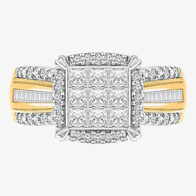 Womens 1 CT. T.W. Lab Grown White Diamond Side Stone Halo Engagement Ring