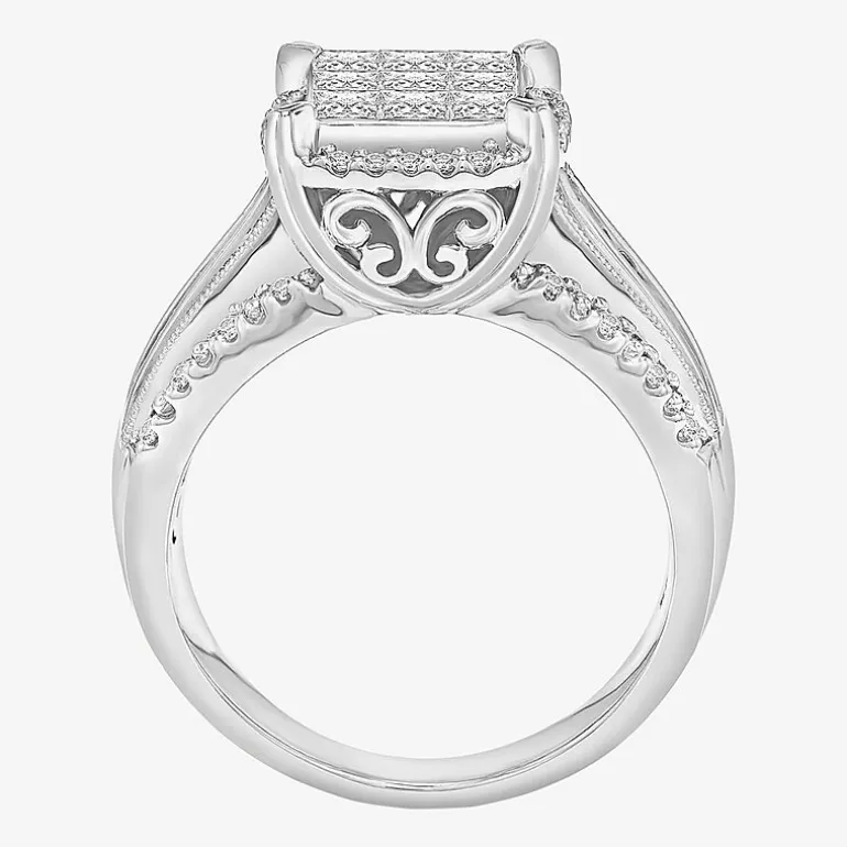 Womens 1 CT. T.W. Lab Grown White Diamond Side Stone Halo Engagement Ring