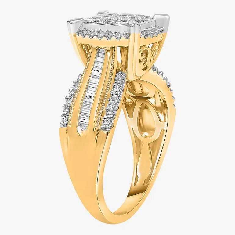 Womens 1 CT. T.W. Lab Grown White Diamond Side Stone Halo Engagement Ring