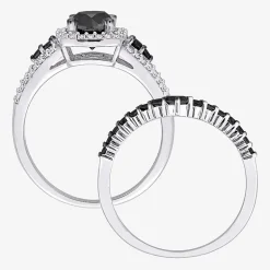 Womens 1 1/2 CT. T.W. Natural Black Diamond 10K Gold Cushion Side Stone Halo Bridal Set
