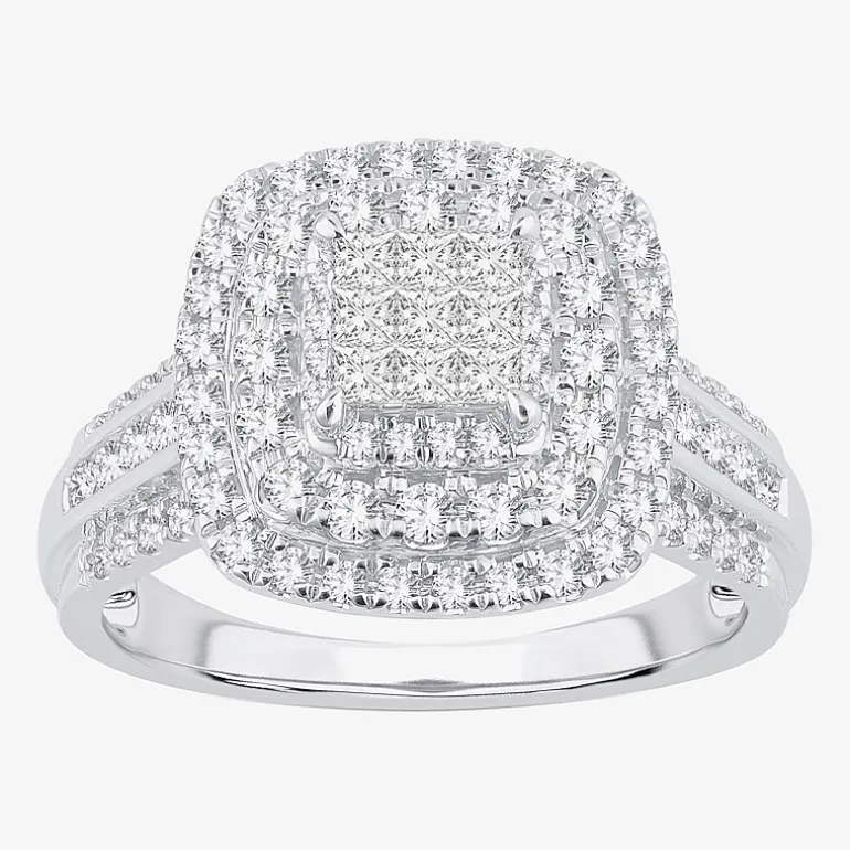 Womens 1 CT.T.W. Natural Diamond Cushion Halo Engagement Ring