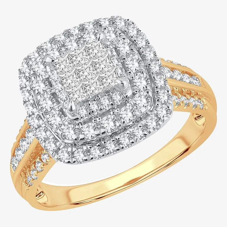 Womens 1 CT.T.W. Natural Diamond Cushion Halo Engagement Ring