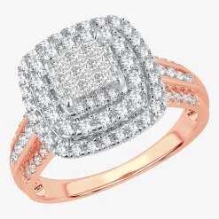 Womens 1 CT.T.W. Natural Diamond Cushion Halo Engagement Ring