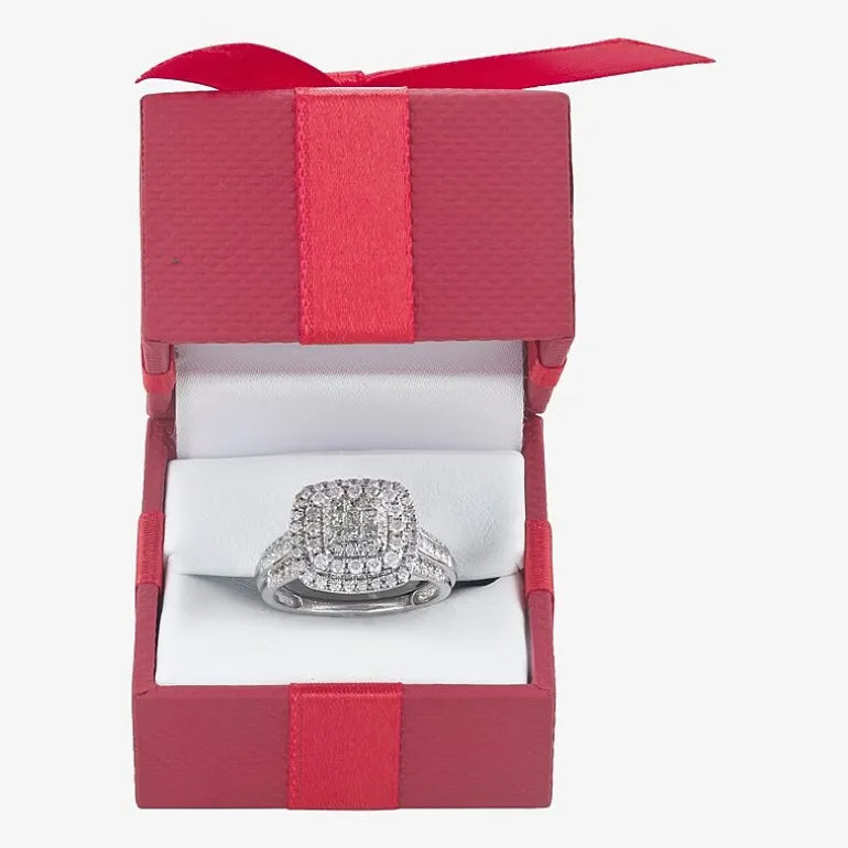 Womens 1 CT.T.W. Natural Diamond Cushion Halo Engagement Ring