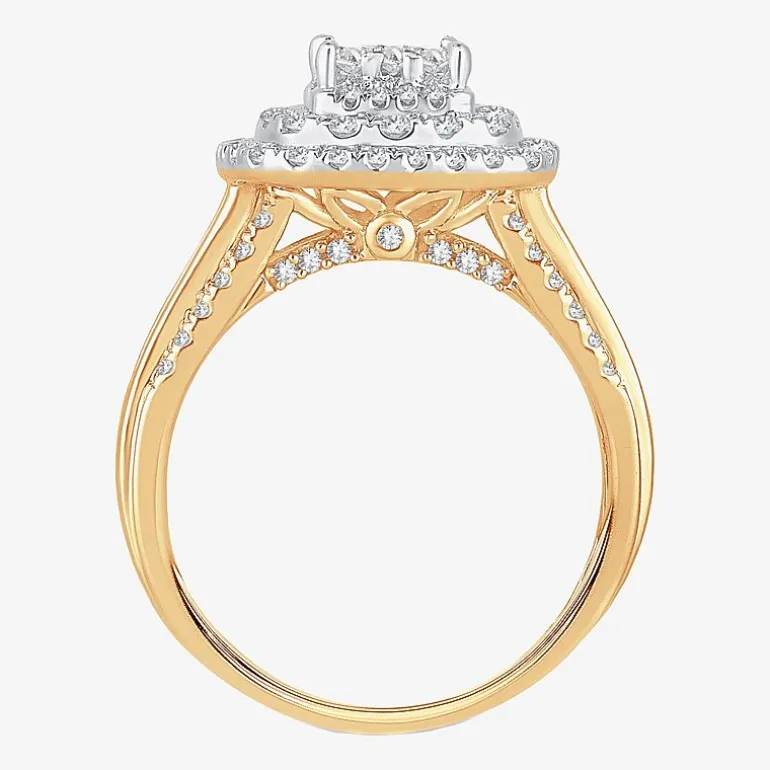 Womens 1 CT.T.W. Natural Diamond Cushion Halo Engagement Ring