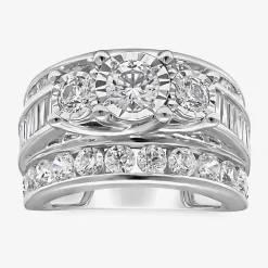 Womens 4 CT.T.W. Natural Diamond Gold Round Side Stone 3-Stone Engagement Ring