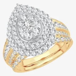 Womens 2 CT.T.W. Natural Diamond 10K or 14K Gold Pear Side Stone Halo Bridal Set