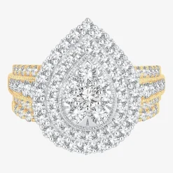 Womens 2 CT.T.W. Natural Diamond 10K or 14K Gold Pear Side Stone Halo Bridal Set