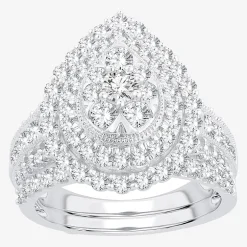 Womens 2 CT.T.W. Natural Diamond 10K or 14K Gold Pear Side Stone Halo Bridal Set