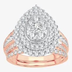 Womens 2 CT.T.W. Natural Diamond 10K or 14K Gold Pear Side Stone Halo Bridal Set