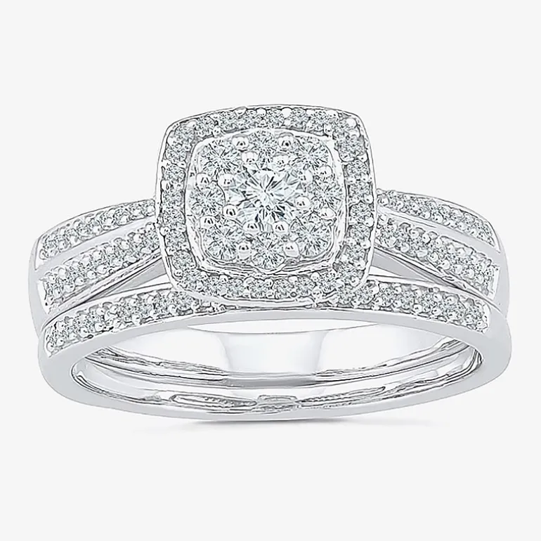 Womens 1/2 CT.T.W. Natural Diamond 10K White Gold Bridal Set