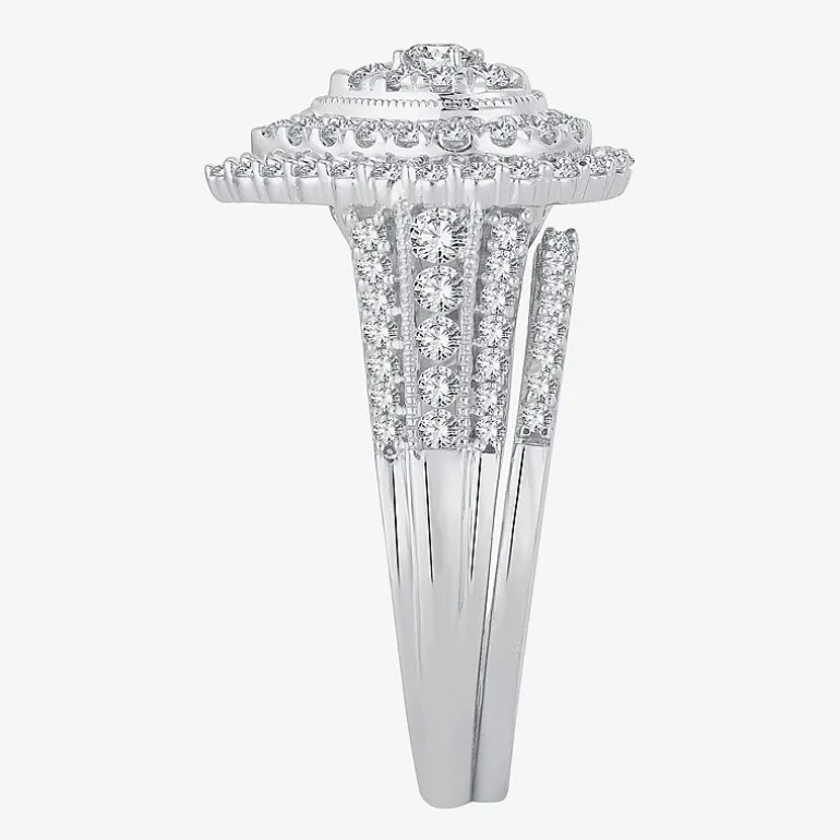 Womens 1 CT.T.W. Natural Diamond 10K or 14K White Gold Pear Halo Bridal Set