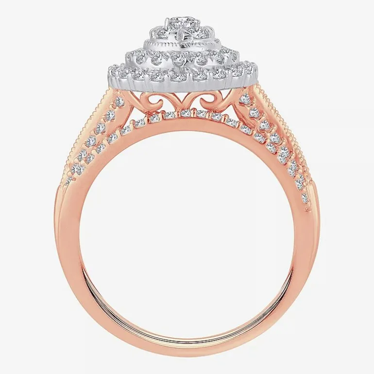 Womens 1 CT.T.W. Natural Diamond 10K or 14K White Gold Pear Halo Bridal Set