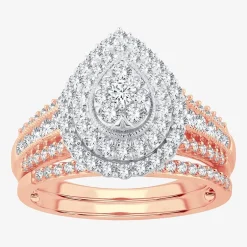 Womens 1 CT.T.W. Natural Diamond 10K or 14K White Gold Pear Halo Bridal Set