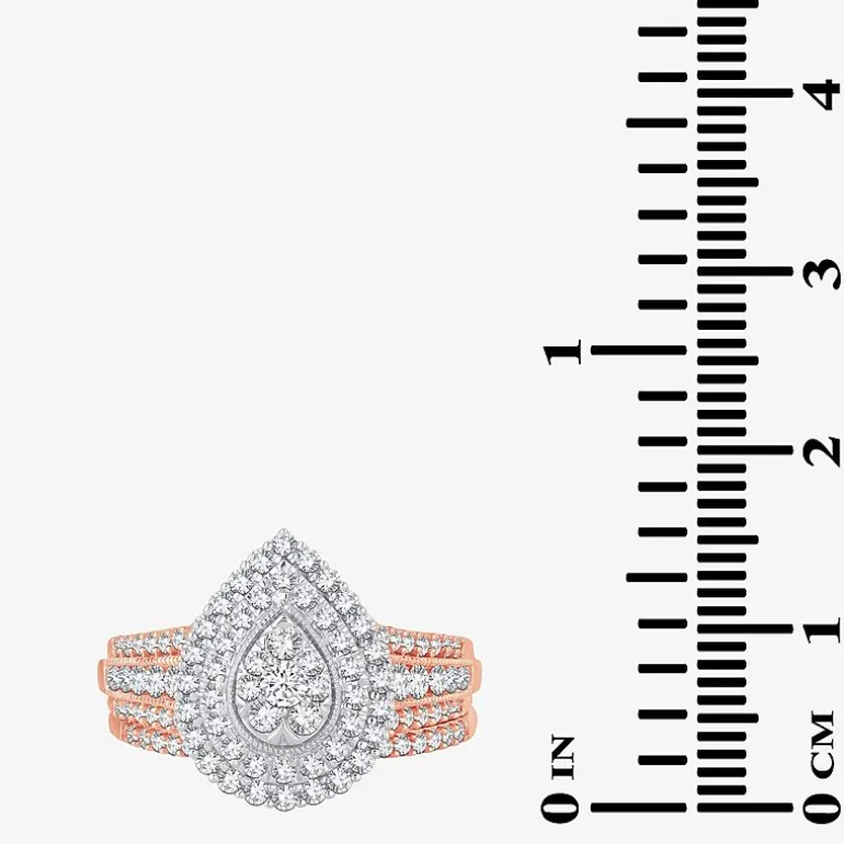 Womens 1 CT.T.W. Natural Diamond 10K or 14K White Gold Pear Halo Bridal Set