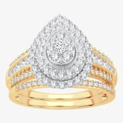 Womens 1 CT.T.W. Natural Diamond 10K or 14K White Gold Pear Halo Bridal Set