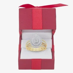 Womens 1 CT.T.W. Natural Diamond 10K or 14K White Gold Pear Halo Bridal Set