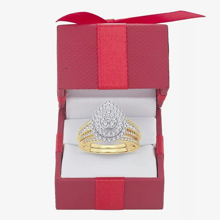 Womens 1 CT.T.W. Natural Diamond 10K or 14K White Gold Pear Halo Bridal Set