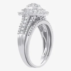 Womens 1 CT.T.W. Natural Diamond 10K or 14K White Gold Pear Halo Bridal Set