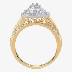 Womens 1 CT.T.W. Natural Diamond 10K or 14K White Gold Pear Halo Bridal Set