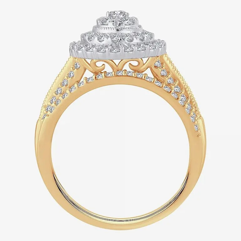 Womens 1 CT.T.W. Natural Diamond 10K or 14K White Gold Pear Halo Bridal Set