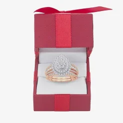 Womens 1 CT.T.W. Natural Diamond 10K or 14K White Gold Pear Halo Bridal Set