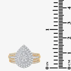 Womens 1 CT.T.W. Natural Diamond 10K or 14K White Gold Pear Halo Bridal Set