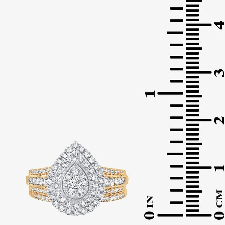 Womens 1 CT.T.W. Natural Diamond 10K or 14K White Gold Pear Halo Bridal Set