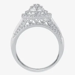 Womens 1 CT.T.W. Natural Diamond 10K or 14K White Gold Pear Halo Bridal Set