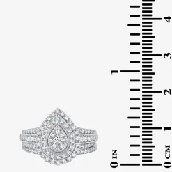 Womens 1 CT.T.W. Natural Diamond 10K or 14K White Gold Pear Halo Bridal Set