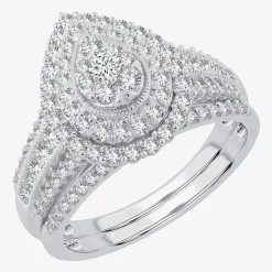 Womens 1 CT.T.W. Natural Diamond 10K or 14K White Gold Pear Halo Bridal Set