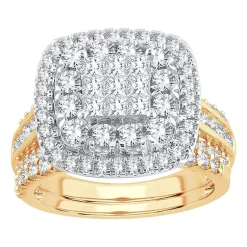 Womens 2 CT.T.W. Natural Diamond 10K or 14K White Gold Cushion Halo Bridal Set