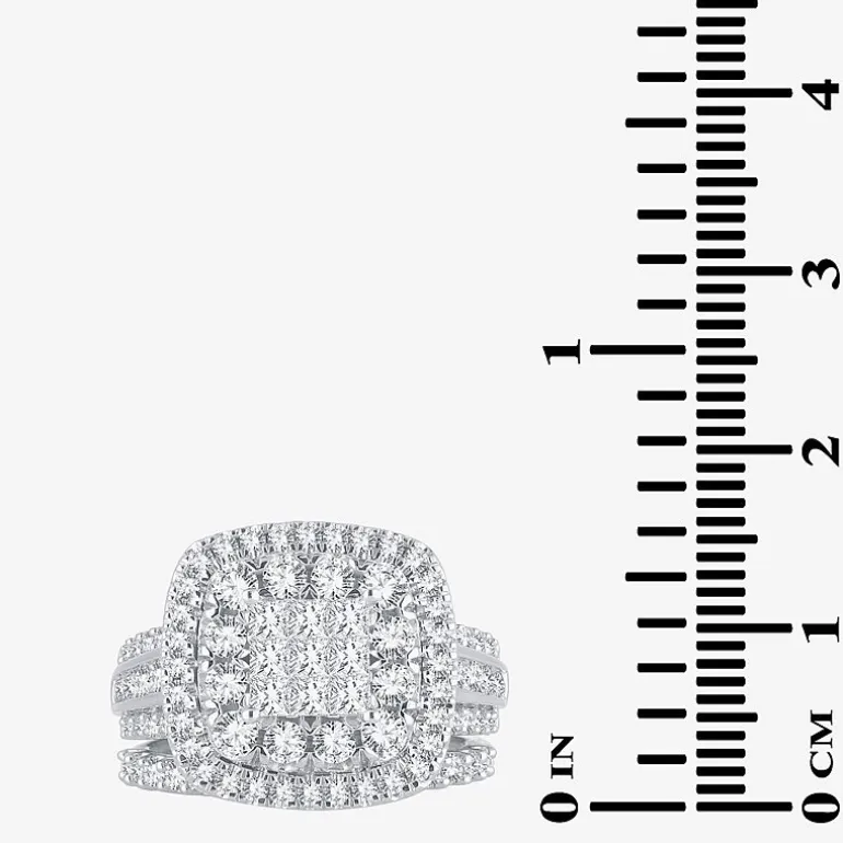 Womens 2 CT.T.W. Natural Diamond 10K or 14K White Gold Cushion Halo Bridal Set