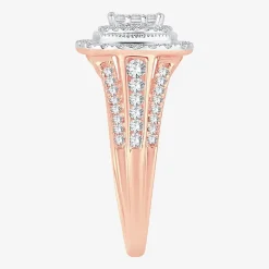 Womens 1 CT.T.W. Natural Diamond 10K or 14K Gold Cushion Side Stone Halo Engagement Ring